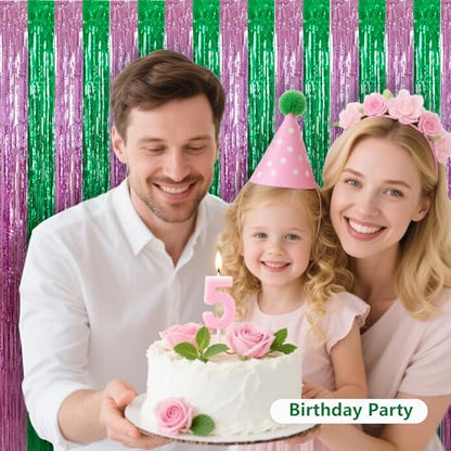 BEISHIDA Pink Green Door Streamers Backdrop Foil Fringe Tinsel Party Streamers Curtains Photo Backdrop for Birthday Graduation Wicked Party Decoations - color: 05-pink green