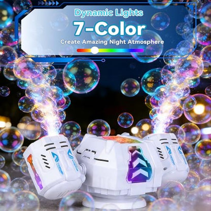 Upgraded Mecha Style Bubble Machine, Rechargeable Type-C Powered Bubble Blower with Remote Control, 360° Automatic Rotation & RGB Lights, 35k+ Bubbles/Min, Bubbles for Kids, Parties, Weddings, Outdoor