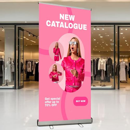 33.5"x80" Retractable Roll up Banner Stand，with heavy-duty base and Padded Carrying Bag ，for Trade Shows, Conferences, Promotional Events (STAND ONLY) - size: 33.5"
