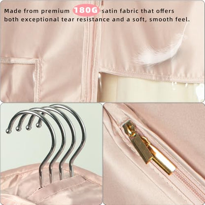Garment Bags for Hanging Clothes and Travel with 4" Gusseted, Suit Cover for Clothes,Coats,Suit,Jackets,Dress,Shirts,Skirt. (Pink-48"-1pcs-Satin Fabric)