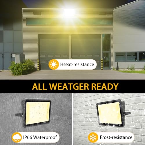 YANYCN 2 Pack 300W Warm White Led Flood Lights Outdoor,3000K Super Bright 43500LM Security Lights with Plug,Exterior IP66 Waterproof FloodLight for Basketball Court, Yard, Garden, Playground - color: 3000K 300W led flood light 2 pack