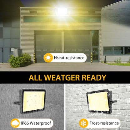YANYCN 2 Pack 300W Warm White Led Flood Lights Outdoor,3000K Super Bright 43500LM Security Lights with Plug,Exterior IP66 Waterproof FloodLight for Basketball Court, Yard, Garden, Playground - color: 3000K 300W led flood light 2 pack