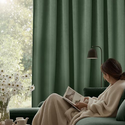 SimpleHome Sage Green Velvet Curtains 84 Inches for Living Room Rod Pocket | Luxury Blackout Velvet Curtains,Thermal Insulated 2 Panels Room Darkening Drapes,Velvet Bedroom Curtains,W52 x L84,2 Panels - color: Sage Green, size: 52"W x 84"L (Pack of 2)
