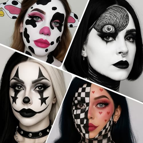 BOBISUKA Black & White Painting Kit - 2 Face Body Paint Sticks with 2 Paintbrushes & 2 Sponges Halloween Makeup Set for Clown Skeleton Skull Cosplay Special Effects Costume SFX , Eye Black for Sports - color: Black, White with Brushes + Sponges Set