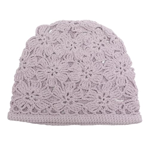 ZLYC Women Cotton Crochet Slouchy Beanie Hat Handmade Knit Summer Skull Cap | Lightweight breathable,boho casual chic look,travel photos festival party,café commute daily wear,beach concert gathering - color: Crochet Purple