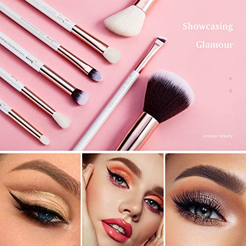 Jessup Brand 25pcs Professional Makeup Brush set Beauty Cosmetic Foundation Power Blushes eyelashes Lipstick Natural-Synthetic Hair Brushes set (Pearl White/Rose Gold) - color: Pearl White/Rose Gold