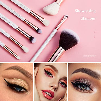 Jessup Brand 25pcs Professional Makeup Brush set Beauty Cosmetic Foundation Power Blushes eyelashes Lipstick Natural-Synthetic Hair Brushes set (Pearl White/Rose Gold) - color: Pearl White/Rose Gold
