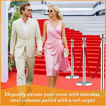 4Pcs Stanchions Post and Velvet Ropes, Crowd Control Barriers with Weighted Base, Red Carpet Runner Poles, Retractable Safety Barriers for Party, Wedding, Theater, Event, Hotel - color: 4 pack, size: without Red Carpet