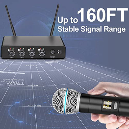 Depusheng R4 Karaoke Wireless Microphones Professional 4 Channels Handheld Wireless Microphone System Metal Dynamic Mic for Karaoke Singing, House Party, Church, Performance - style: 4 Handheld mic