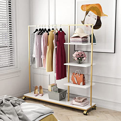 Metal Gold Clothing Rack for Boutique Use, Heavy Duty Garment Rack with Shelves for Retail Display (59L inches) - style: 4-ply racks