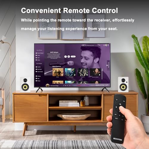 Sanyun SW206 80W 2.0 Active Bookshelf Speakers, Dual-Mode Creator & Music | 4" Carbon Fiber + 25mm Silk Dome, 24bit DAC, 6.35mm TRS Balanced + (Optical/Coaxial/AUX/USB/BT) Inputs, MDF, (Pair, White) - color: White
