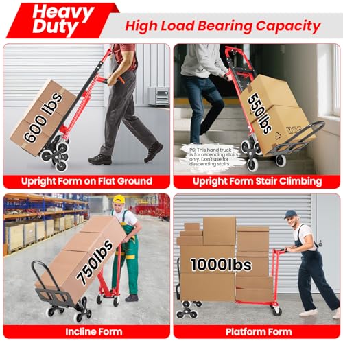 4-in-1 Stair Climbing Cart/Hand Truck Dolly,Convertible Platform Cart Red - color: Red