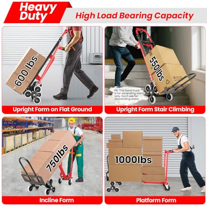4-in-1 Stair Climbing Cart/Hand Truck Dolly,Convertible Platform Cart Red - color: Red
