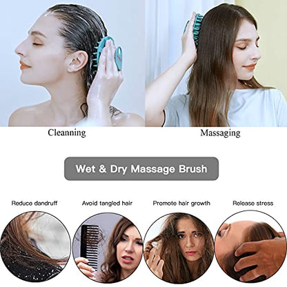 One-piece Silicone Scalp Massager Shampoo Brush Hair Wash, Gray + Green | INNERNEED Soft Bristles Scrub Head Scratcher, Head Massage Stress Relax, Wet & Dry Use for Thick Thin Curly Hair Care - color: Green