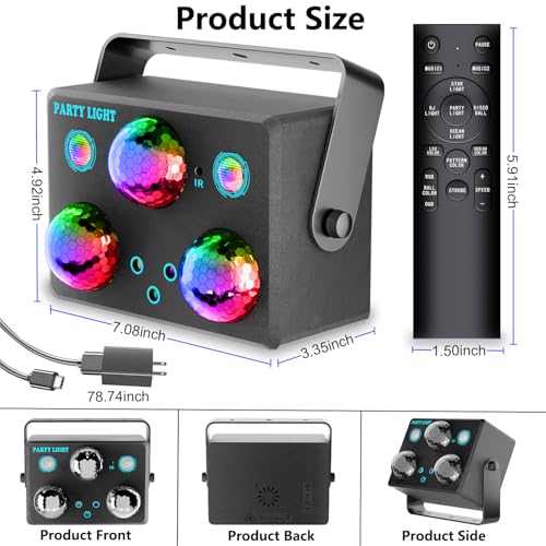 Disco Ball Party Lights,Pro 6 in 1 Disco Lights Sound Activated Dj Strobe with RGB&OGB Disco Balls,Laser Light Show,Ocean Lamp,Star Projector,2 RGB LEDs-Perfect for Disco Glow Party Rave Dance - size: Large