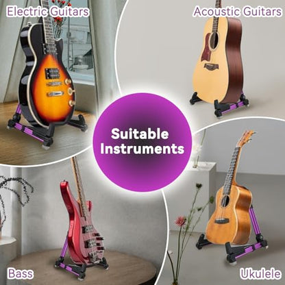 EASTROCK Portable Tripod A Frame Aluminium Music Stand,Purple | Folding Guitar Stand,for Acoustic Electric Guitars, Bass, Violin, Ukulele, Banjo - color: purple