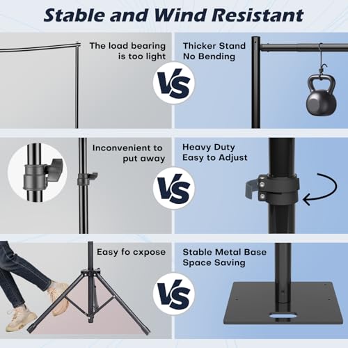 TOCRETOARE Heavy Duty Backdrop Stand, 10x10ft Pipe and Drape Backdrop Stand Kit with Upgrade Clip on Telescopic Poles Frame and Metal Base, Background Holder for Parties Wedding Birthday Photography - size: 10x10FT-with Upgrade Clip on