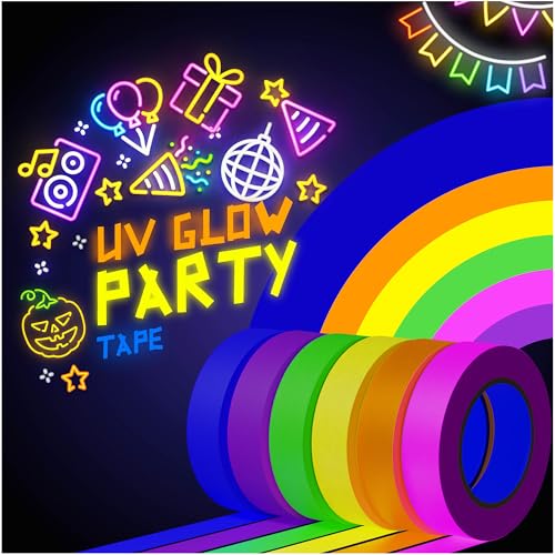 D-Xam 6-Pack Neon Gaffer Tape - 0.6 or 1 inch UV Blacklight Reactive Glow in The Dark Tape, Best for Parties, Dance Floors, Theaters & DIY Projects - 6 Vibrant Colors (0.6 inch x 60 feet) - size: 0.6 inch x 60 feet