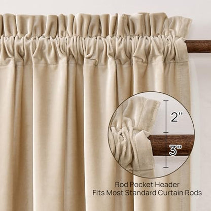 Champagne Beige Velvet Curtains 63 inches for Living Room Luxury Room Darkening Curtain Elegant Bedroom Thermal Insulated Modern Heavy Thick Soft Soundproof Rod Pocket Window Drapes Set of 2 Panels - color: Beige/Champagne, size: 52"W x 63"L (Pack of 2)