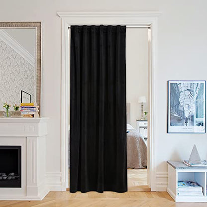 StangH Black Door Curtains W52 x L80 inches 1 Panel Thick Velvet Fabric | Room Divder Office Window Drapes, Super Soft Privacy Protect Noise Reducing Velvet Curtains, Back Tab Window Treatments - color: Black, size: 52"W x 80"L (Pack of 1)