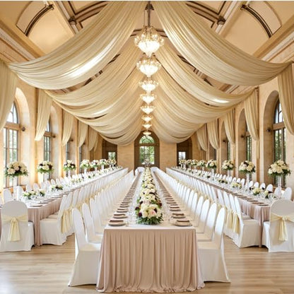 Outpain 20ftx20ft Beige Backdrop Ceiling Drapes,4Panels 20ft Height Wrinkle Free Tent Draping Curtains, Fabric Drapery Ceiling Drapes for Wedding Ceremony Birthday Theme Parties with Rod Pocket - color: Beige, size: 60"W x 240"L (Pack of 4)