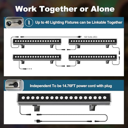 LED Wall Washer Light Bar, Tunable White 2700K-6500K, Smart WiFi App and RF Remote, Smooth Dimming, 8 Modes, Linkable 20in IP65, AC120V Plug-in for Porch Patio Sign - size: 20" 36W Tunable White(2700-6500K)