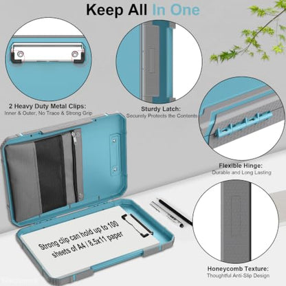 Clipboard, Clipboard with Storage, Heavy Duty Clip Boards 8.5x11, Protective Over Molded Edge, Plastic Clipboards, Contractor Folder with Internal Pen Pouch for Driver (Light Blue) - color: Light Blue