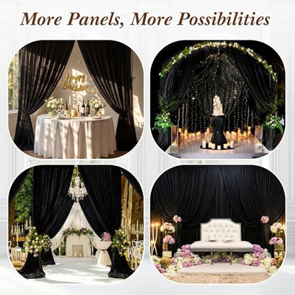 Tingjoo 80 FT x 10 FT Black Backdrop Curtains, Set of 16 Panels | Wrinkle Free Wedding Backdrop Drapes, Polyester Photo Backdrop Cloth for Birthday Graduation Party Photography Background - color: Black