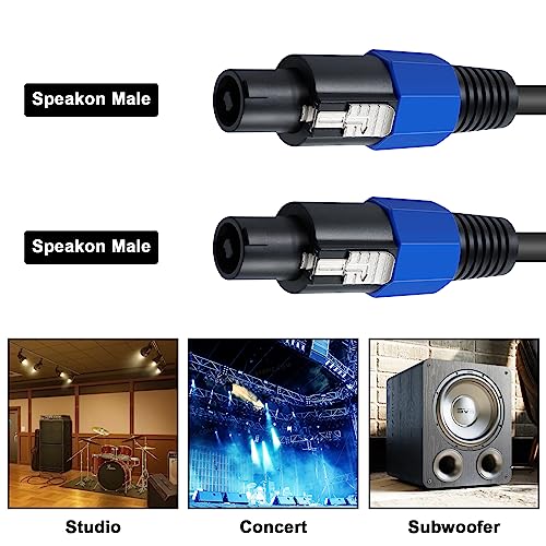 Poyiccot Speakon Cables 6ft, Speakon Male to Male Cable, Professional 18Guage AWG Audio Cord 16mm² Coper Wire Speaker Cable for DJ Speaker & Amplifier with Twist Lock (Pack of 2) - size: Speakon male to male cable 6ft (Pack of 2)