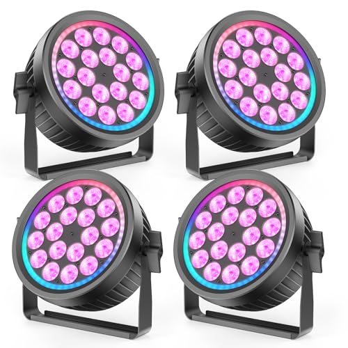 200W Aluminum Cast Fanless & Silent Stage Lights, 4 in 1 RGBW LED Par Lights with Dynamic Aperture, DMX512/Auto/Sound Activated Par Can Uplights for Events Wedding Bar Party Stage - 4Packs - color: 4Packs