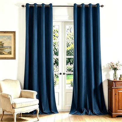 YOFUN Navy Blue Velvet Blackout Curtains 2 Panels Set, 84 inches Long Grommet Top Thermal Insulated Velvet Drapes for Guest Room/Bedroom/Home Office, W52 x L84 in - color: Navy Blue, size: 52"W x 84"L (Pack of 2)