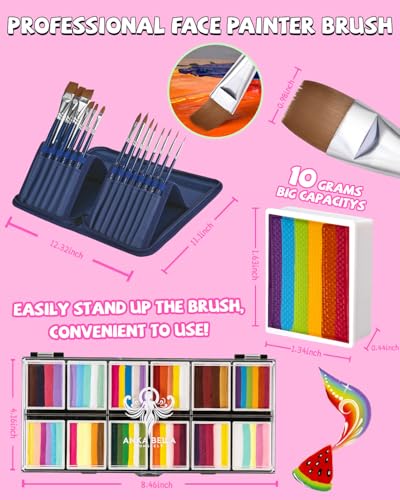 Anka Bella Professional Face Painting Kit for Kids Adults,Water Activated Split Cake Face Paint(12x10gm),Non-Toxic Face Paint Palette for Birthday Parties/Halloween/Carnival - color: Macaron Rainbow Cake