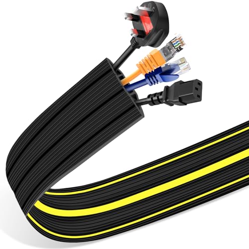 Cord Cover Floor, 3ft Heavy Duty Cable Protector, Cord Cover for Wires on Floor, Extension Indoor Outdoor Cable Cover Rubber 3 Channel Cable Management Cord Hider Floor, Black - color: Black, size: 3.3 ft