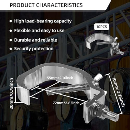 10 Pack Stage Light Truss Clamps 1.18-2 Inch | Lighting Clamps Hook, Fit 30-50 mm OD Tube/Pipe, Aluminum Alloy Truss C Clamp for DJ Light ,Spot Lights, Load Capacity 55 LB