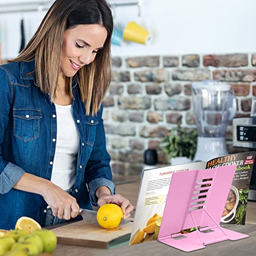 Honagu Book Stand Metal Desk Book Holder, Book Holders for Reading Hands Free, Adjustable Cookbook Documents Holder, Portable Bookstand for Music Books, Textbook, Recipe, Tablet, Ipad (Pink) - color: Pink