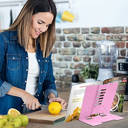 Honagu Book Stand Metal Desk Book Holder, Book Holders for Reading Hands Free, Adjustable Cookbook Documents Holder, Portable Bookstand for Music Books, Textbook, Recipe, Tablet, Ipad (Pink) - color: Pink