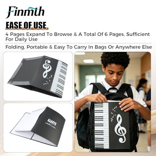 1Pc PP Sheet Music Folder 4 Pages Expand Score Storage Folder 9x12 in Black | Writable & Foldable Piano Sheet Music Holder Holds 6 Pages for Musicians Violin Choir Band Orchestra Practice Performances
