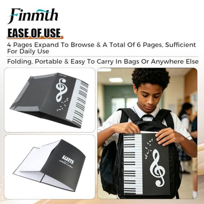 1Pc PP Sheet Music Folder 4 Pages Expand Score Storage Folder 9x12 in Black | Writable & Foldable Piano Sheet Music Holder Holds 6 Pages for Musicians Violin Choir Band Orchestra Practice Performances