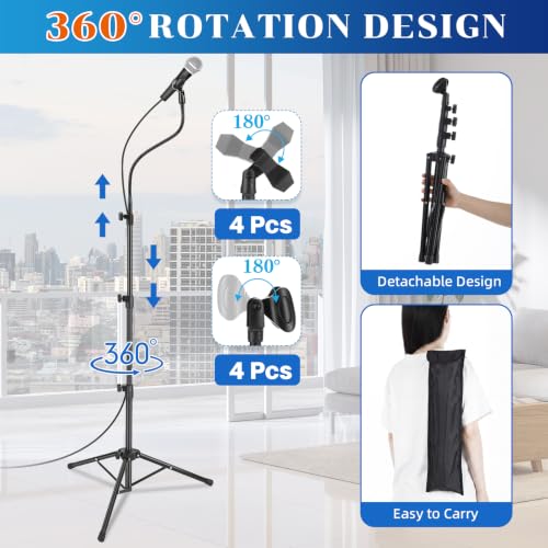 Relaxweex 4 Pcs Tripod Microphone Stand Boom Arm Floor Mic Stand with Carrying Bag and Mic Clips for Singing Stage Wedding Karaoke Church (Flexible Style) - style: Flexible Style