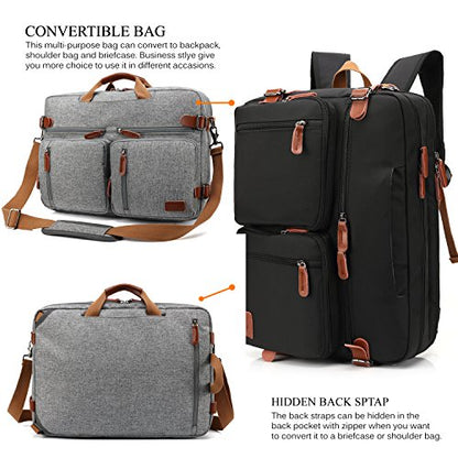 CoolBELL Convertible Backpack Messenger Shoulder bag Laptop Case Handbag Business Briefcase Multi-functional Travel Rucksack Fits 17.3 Inch Laptop For Men/Women (Grey) - color: Grey, size: 17.3 Inches
