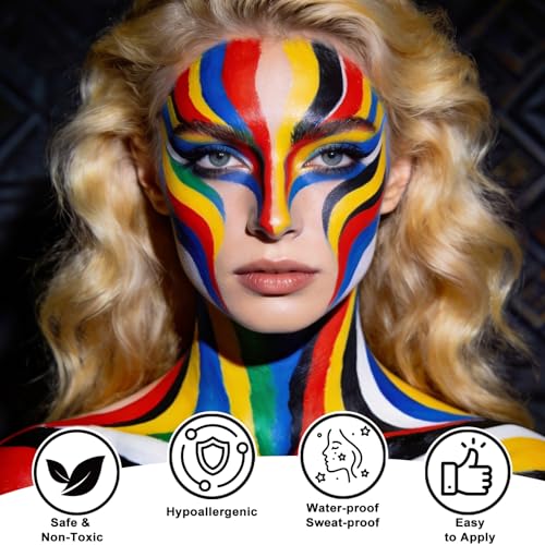 6 Color Face Paint Wheel for Soccer Game – Waterproof Face Body Paint Cream, Portable Design with Red White Blue Yellow Green Black, Hypoallergenic Non-Toxic for Soccer Fans Game Day Tailgate