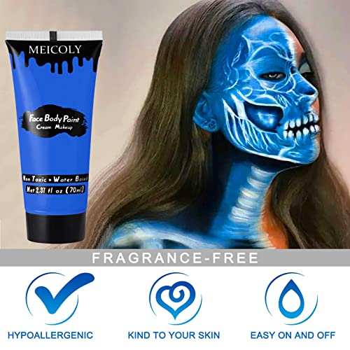 MEICOLY Cream Royal Blue Face Body Paint,2.37Oz Large Tube Water Based Full Body Paint for Adult and Kid,Single Tube Dark Blue Face Paint for Smurf Mystique Cosplay Avatar Makeup,Halloween SFX Makeup - color: Blue