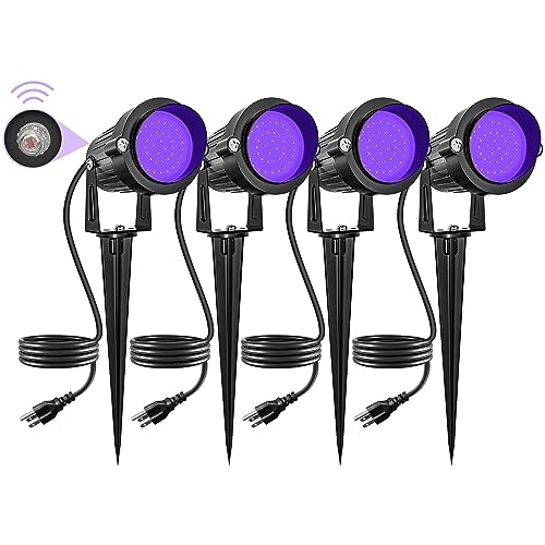Halloween 120V Blacklight Spotlight 15W Outdoor LED Landscape Lighting Dusk to Dawn Photocell Light Sensor with US Plug for Glow Dance Party, Body Paint,Fluorescent Poster, Neon Glow (4 Pack) - size: 4 Pack