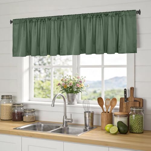 Yakamok Sage Green Room Darkening Velvet Curtains 40x18 Inch Living Room | Luxury soft velvet, 1 panel , for bedroom small windows, window drapes rod pocket,light blocking,Thermal Insulated - color: Sage Green, size: 40"W x 18"L (Pack of 1)