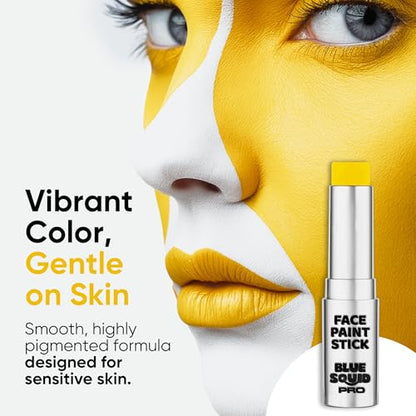 Blue Squid PRO Yellow Face Paint Stick - Waterproof Body Paint for Adults & Kids Eye Black Baseball, Softball - Vegan Hypoallergenic Twist-Up Non-Toxic Makeup Stick for Cosplay, Sports & SFX - color: Yellow