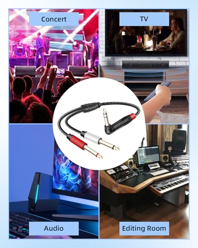 Guitar Cable Right Angle 1/4 inch TRS Stereo to Dual 1/4 inch TS Mono Insert Cable,Stereo Y Splitter Cable,90 Degree 6.35mm Male to Dual 6.35mm Male Audio Cord (1.64FT/0.5M) - style: 90 6.35 TRS to Dual 6.35 TS(1.64FT/0.5M)