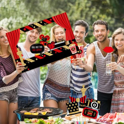 Movie Night Theme Party Decorations Now Showing Photo Booth Props for Movie Theater Themed Red Carpet Birthday Party Favors Supplies, 21 Pieces