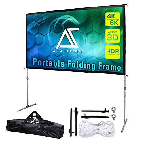 Akia 120 Inch Projector Screen with Stand and Carry Bag for Indoor & Outdoor Use – Portable Backyard Movie Display for 4K Ultra HD Viewing, Foldable Cinema Frame with Adjustable Support – AK-OS120H1. - size: 120-inch / 16:9