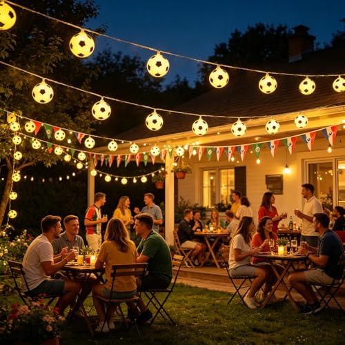 Soccer Ball String Lights,20 LED Soccer Fairy Lights for Sport Party Decor | 10FT 20 LED Soccer Ball String Lights Decor for Game Day Sports Party - style: Soccer Ball Lights