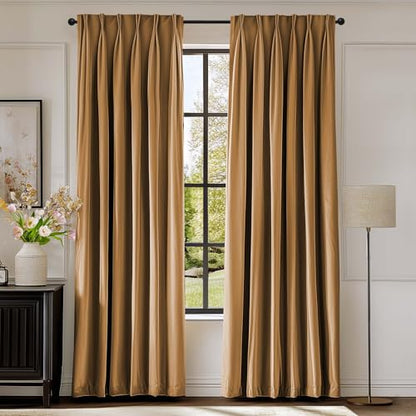Lazzzy Gold Brown Blackout Velvet Curtains 84 Inch Length Pinch Pleated Thermal Room Darkening Luxury Modern Back Tab Window Drapes for Bedroom Living Room 2 Panels, 52 x 84 Inch, Golden Brown - color: Gold Brown, size: 52"W x 84"L (Pack of 2)